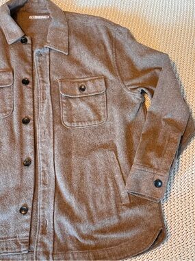 ZARA Wool Blend Shirt Jacket Taupe Overshirt Button Front Size XL
